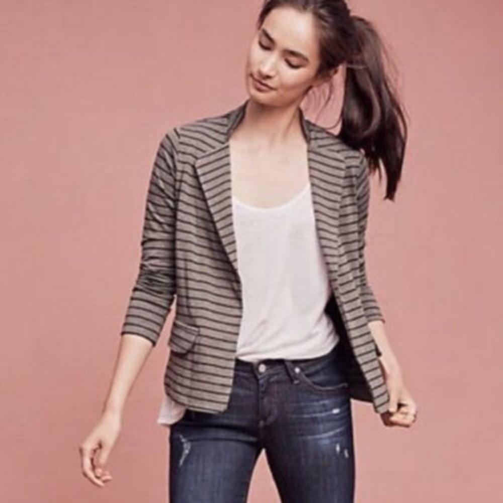 Anthropologie Dolan Left Coast Green & Black Striped Blazer Jacket Size Small